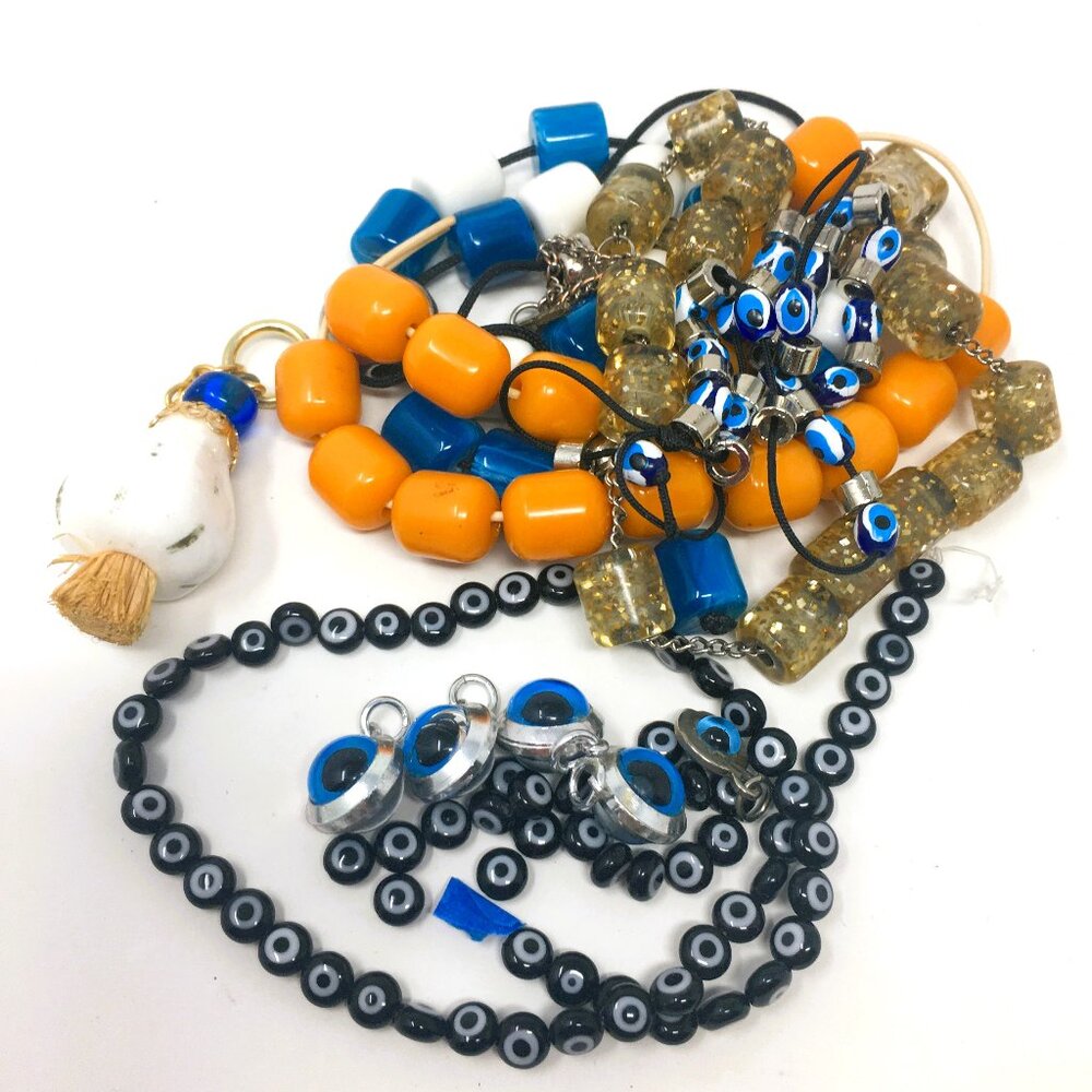 Bundle Greek Worry Evil Eye Beads Blue White Orange Lucite Lucky Ceramic Garlic
